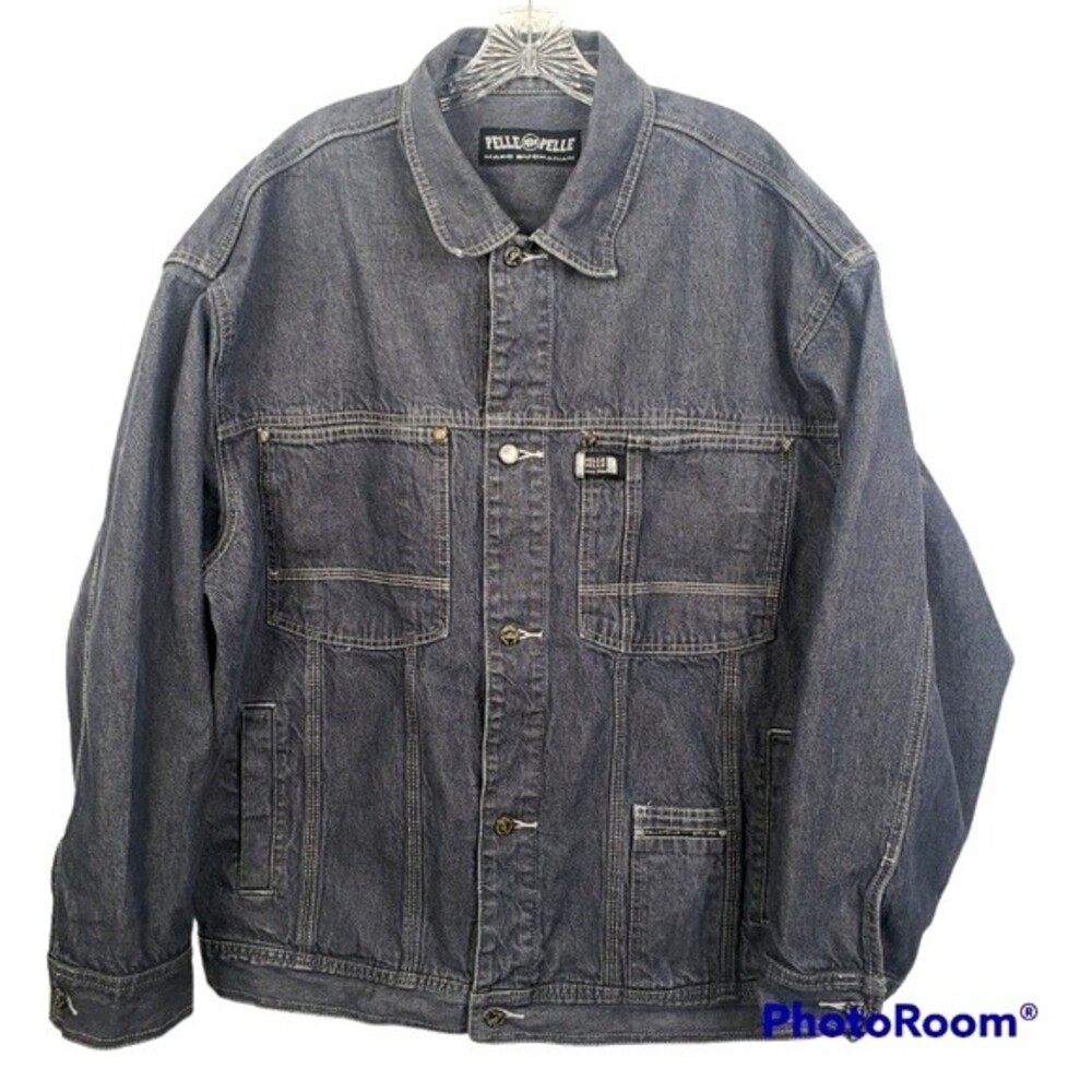 Pelle Pelle Vinatge Marc Buchanan Mens Ultra Blue Jean Jacket Size Large